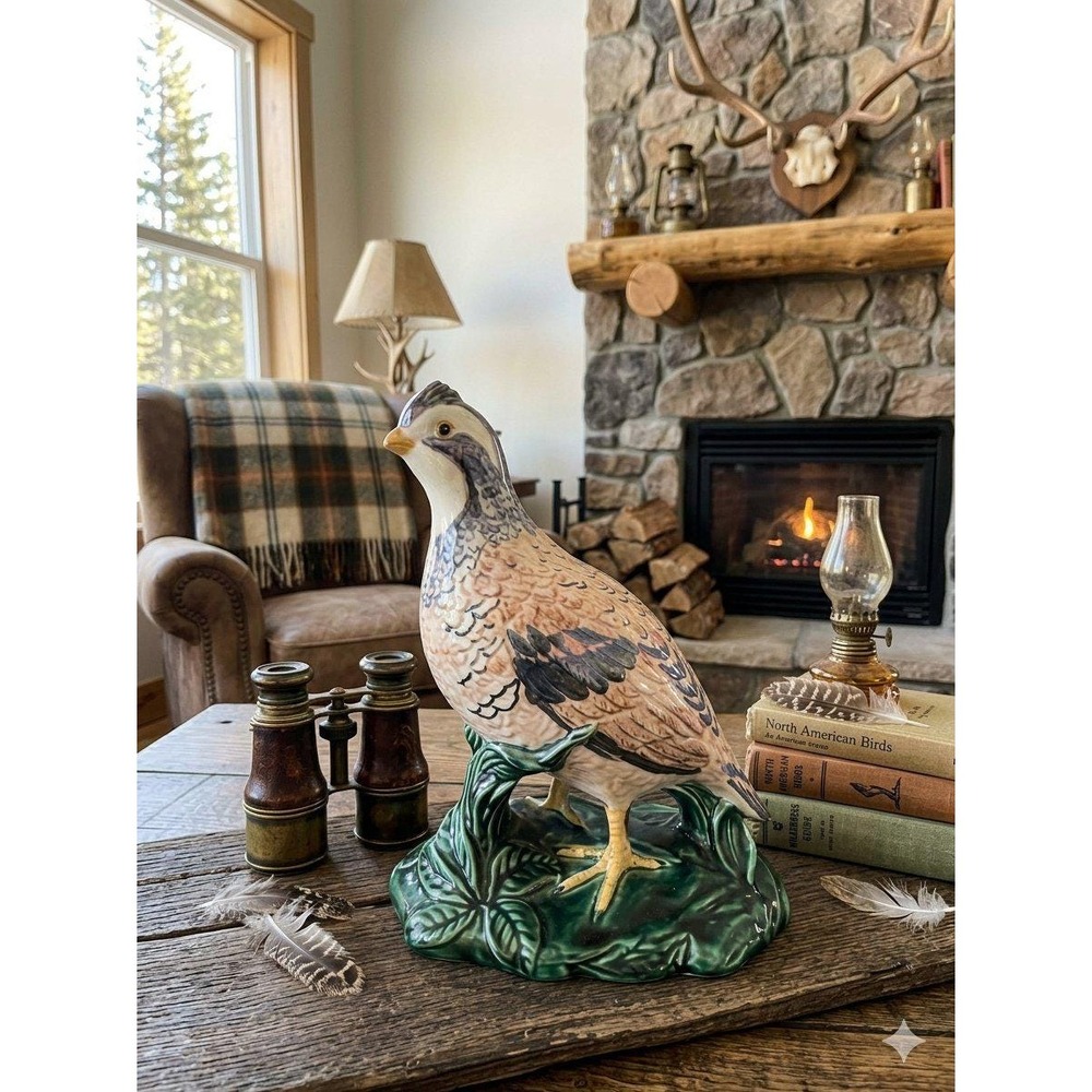 Vintage Holland Mold Quail Figurine Ceramic Hand Painted Bird Rustic Lodge Cabin